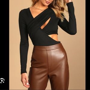 Lulu's Black Long Sleeve Cutout Bodysuit